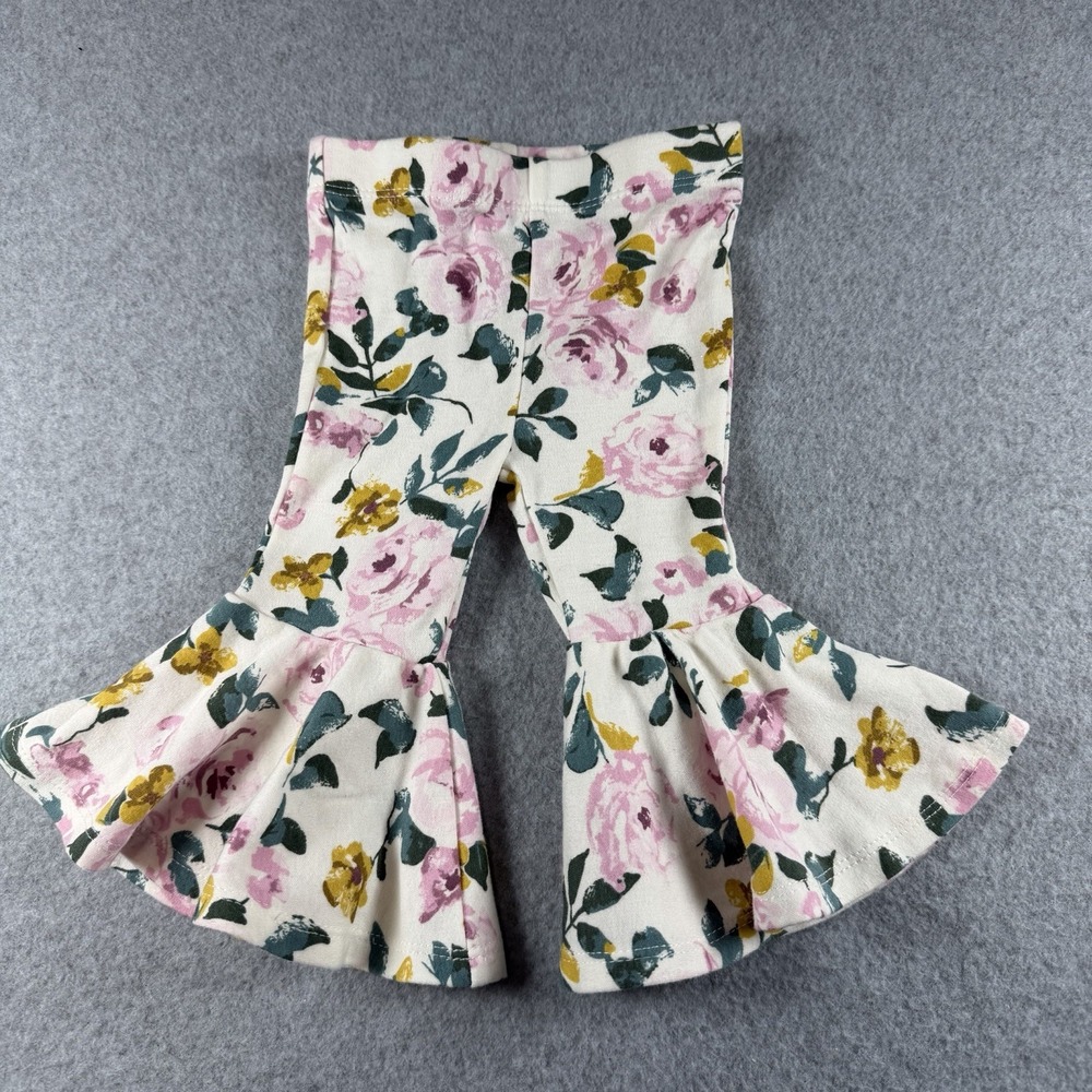 Baby Essentials Girl 6M Bell Bottoms Floral Flare Ruffle Pants Y2K Boho Cottage